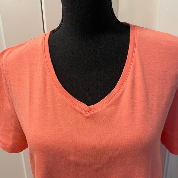 Jones New York Signature Orange pullover Tee extra Large metal logo on hem Vneck - Picture 10 of 10